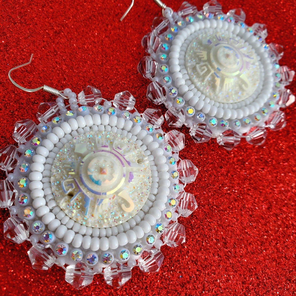 All white Beaded Earrings handmade